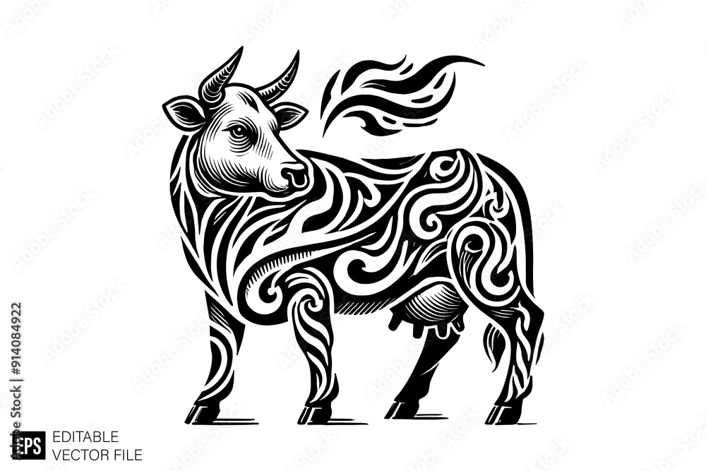 Tribal cow tattoo vector design ideas black and white design Tribal cow tattoo vector design ideas black and white design