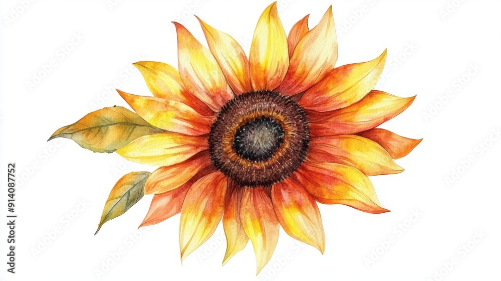 Obraz premium 3D Watercolor Sunflower: Yellow & Orange Detail - Download