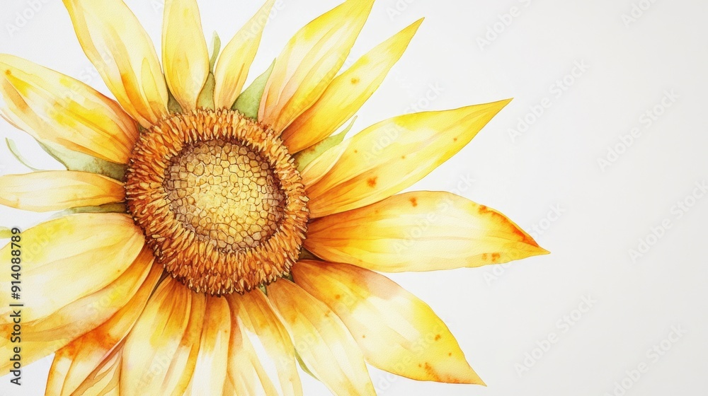 Obraz premium 3D Watercolor Yellow Sunflower with Detailed Petals - High-Resolution Image