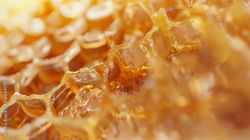 Honey comb closeup yellow hexagonal cell pattern from fresh nectar bee Honey comb closeup yellow hexagonal cell pattern from fresh nectar bee