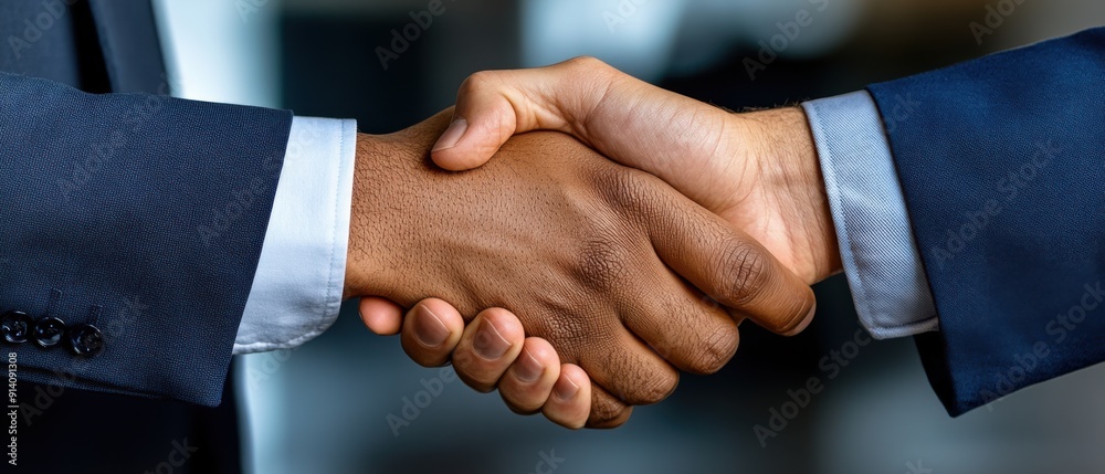 Two professionals shaking hands, symbolizing agreement and partnership in a business environment. Two professionals shaking hands, symbolizing agreement and partnership in a business environment.
