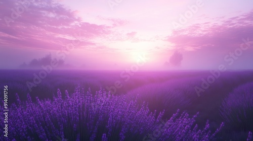 Serene Lavender Fields at Dawn Wallpaper