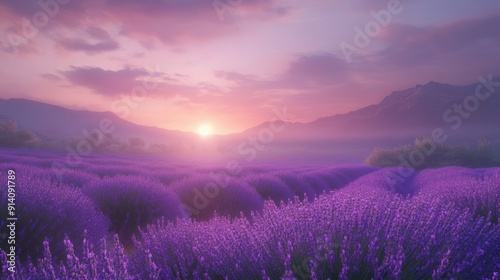 Serene Lavender Fields at Dawn Wallpaper