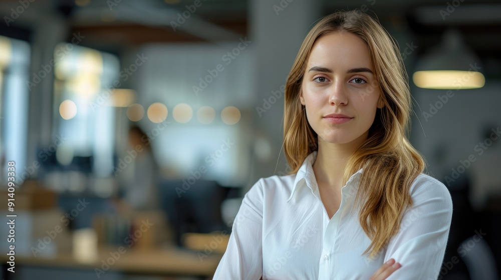 Elegant Woman Smiling in a Contemporary Office Elegant Woman Smiling in a Contemporary Office