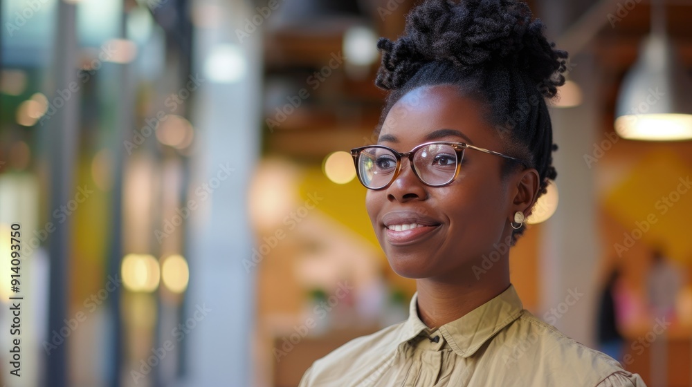 Professional African Woman Radiating Confidence in Office Professional African Woman Radiating Confidence in Office