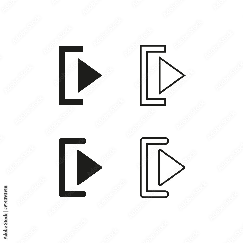 Play button icons set. Four different play symbols. Black and white vector illustrations. Simple and modern designs. Play button icons set. Four different play symbols. Black and white vector illustrations. Simple and modern designs.