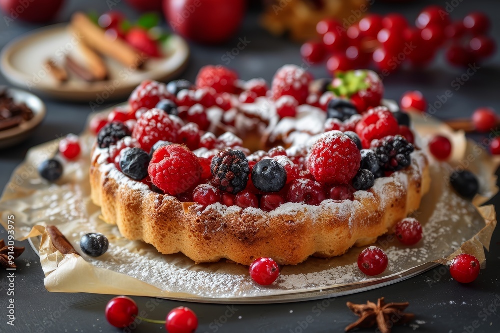 Freshly baked cinnamon fruit bun on paper Freshly baked cinnamon fruit bun on paper
