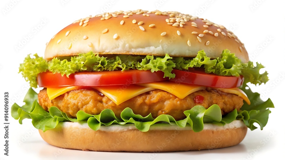 Delicious Burger With Chicken Patty Isolated on a White Background Delicious Burger With Chicken Patty Isolated on a White Background