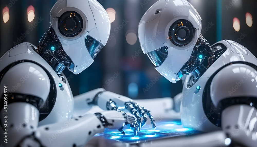 Fototapeta premium Futuristic AI Robots Playing a Game Together