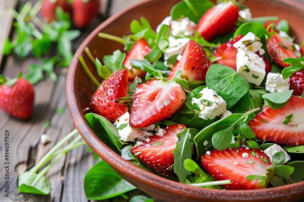 Mixed salad with strawberry watercress and feta cheese Mixed salad with strawberry watercress and feta cheese