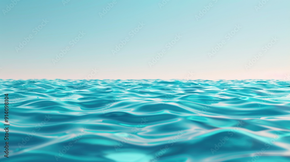 Obraz premium Tranquil blue ocean waves under clear sky. Serene seascape showcasing the beauty of nature. Peaceful water reflections with horizon in sight.