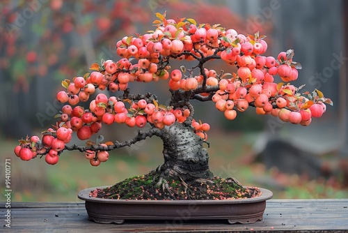 A bonsai in Formal Upright style, with a perfectly straight trunk  photo