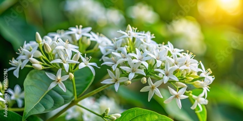 Delicate white blooms of Pseuderanthemum flowers sway gently in the breeze, their intricate petals and soft hues creating a serene and peaceful atmosphere. photo