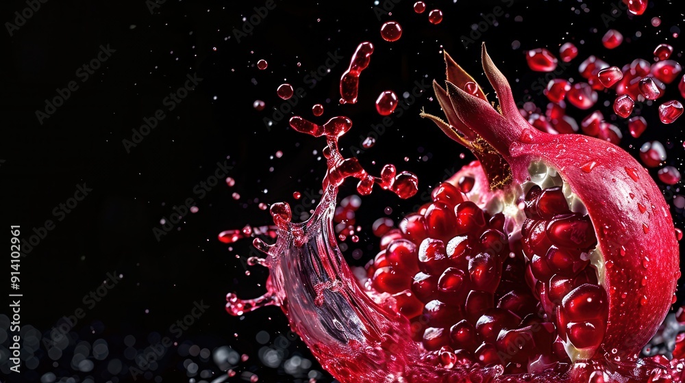 Water splash with fresh pomegranate fruit juice and seed Water splash with fresh pomegranate fruit juice and seed