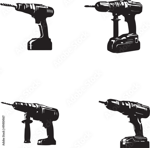 drill silhouette set isolated on white background