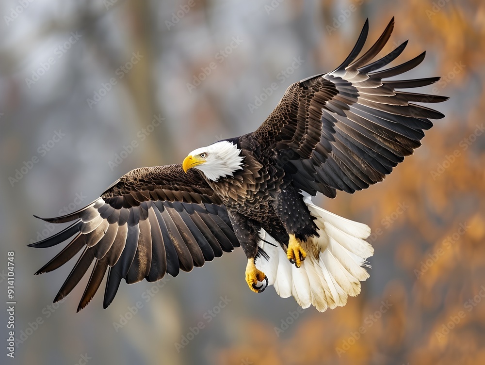 Fototapeta premium Majestic Bald Eagle in Powerful Mid Flight with Talons Extended Capturing the Essence of Wildlife