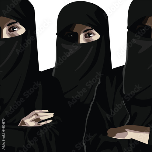 Confident Muslim Woman In Burka Standing With Folded Arms