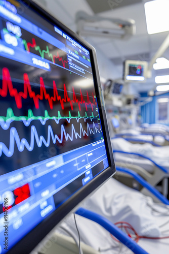 A monitor displays a heart rate of a patient