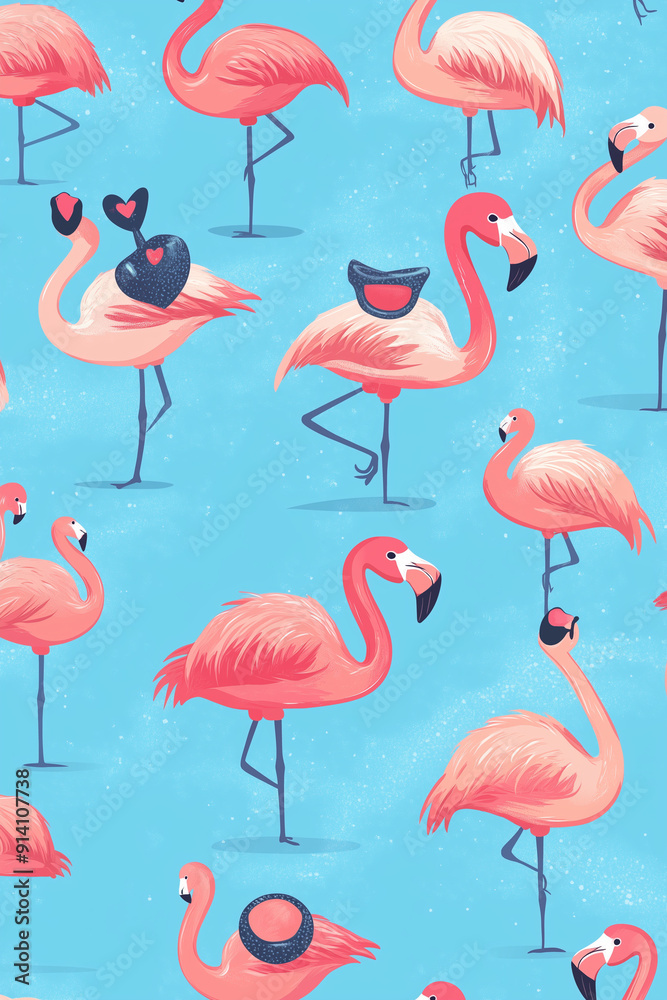 Obraz premium The photo illustration of seamless pattern flamingo on the colorful background