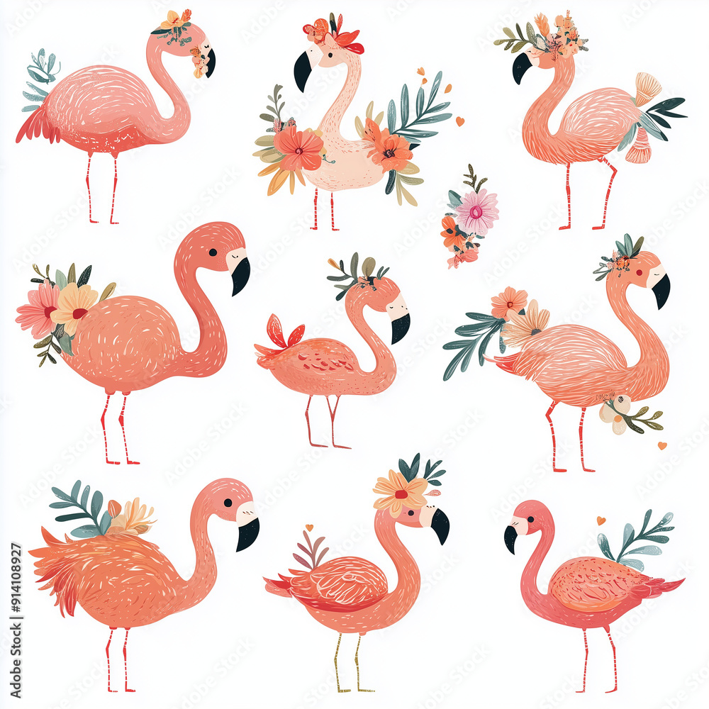 Obraz premium The photo illustration of seamless pattern flamingo on the colorful background