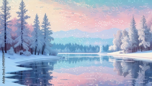 ice lake in winter generative ai