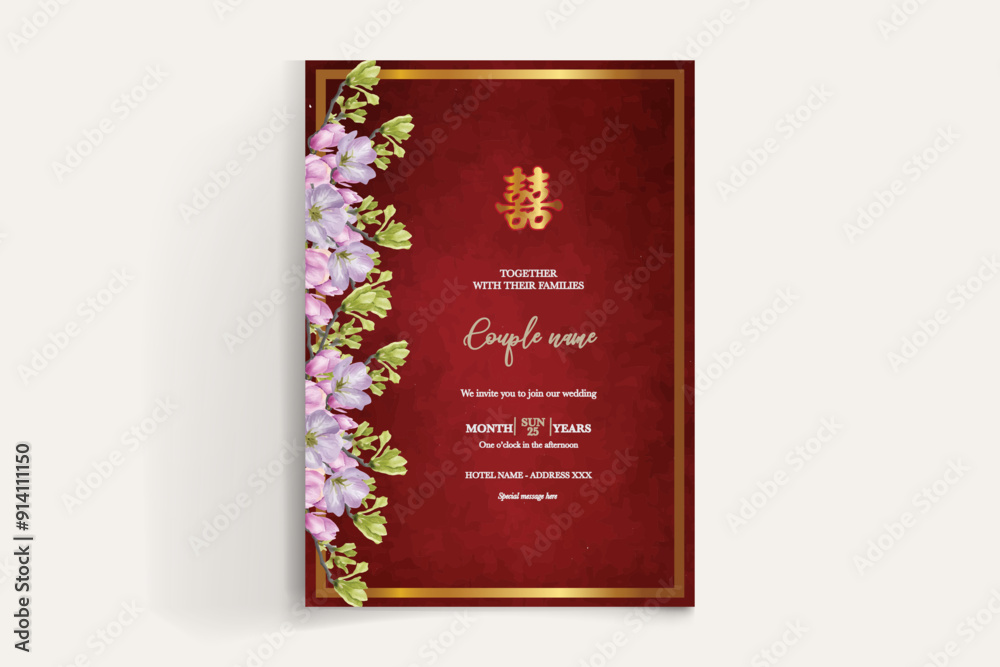 WEDDING INVITATION FRAME WITH FLOWER DECORATIONS AND FRESH LEAVES WEDDING INVITATION FRAME WITH FLOWER DECORATIONS AND FRESH LEAVES