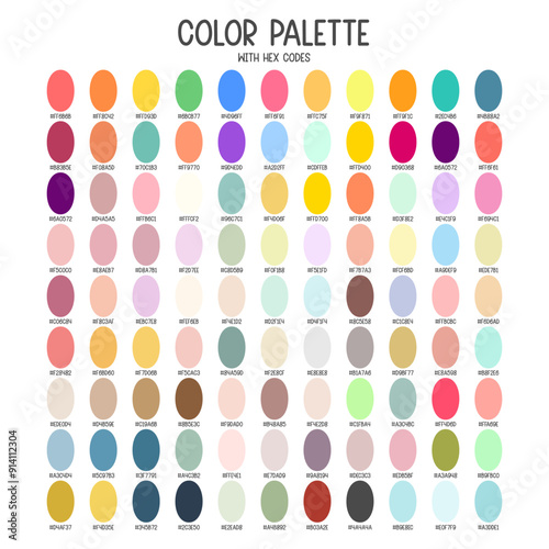 Colorful color palette with hex codes for kids illustration, books or poster