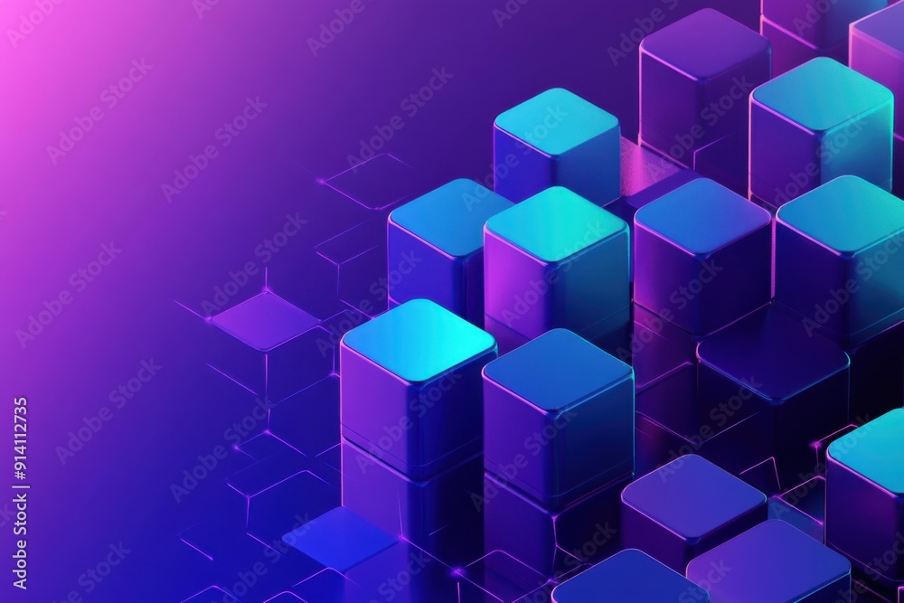 Modern Abstract 3D Geometric Blocks in Vibrant Purple and Blue Background - Data Blocks Technology Design Modern Abstract 3D Geometric Blocks in Vibrant Purple and Blue Background - Data Blocks Technology Design
