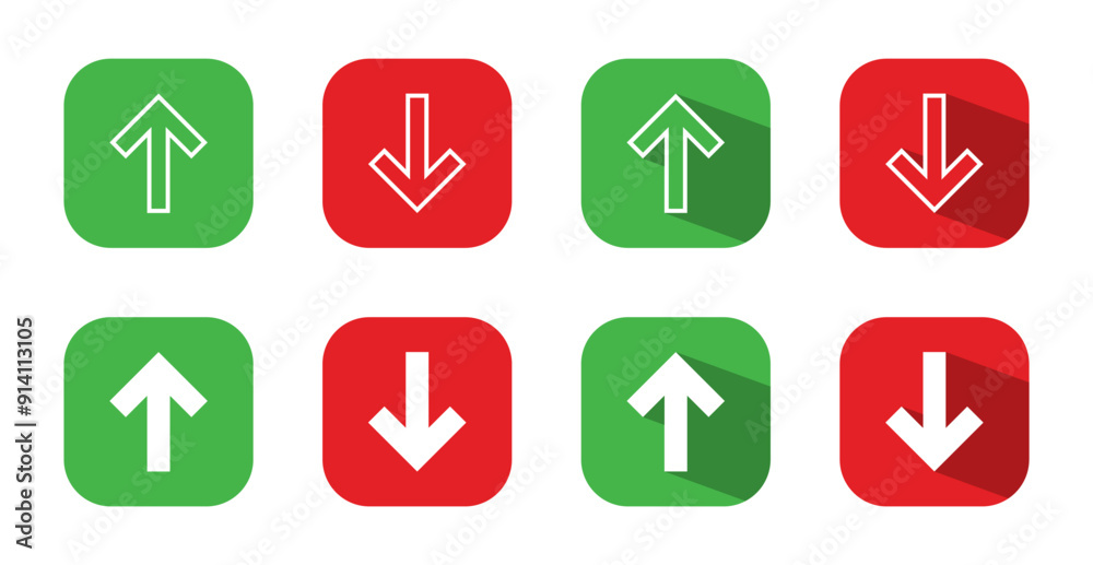 Up and down arrow icon set on square background Up and down arrow icon set on square background
