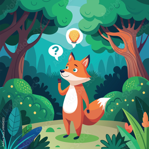 fox thinking in the forest