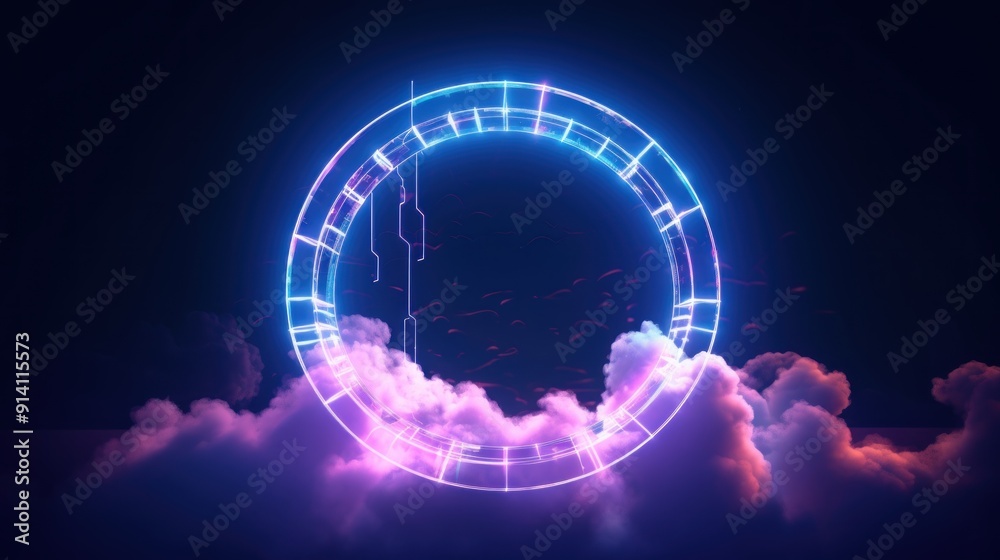 Futuristic Neon Ring in Clouds Futuristic Neon Ring in Clouds