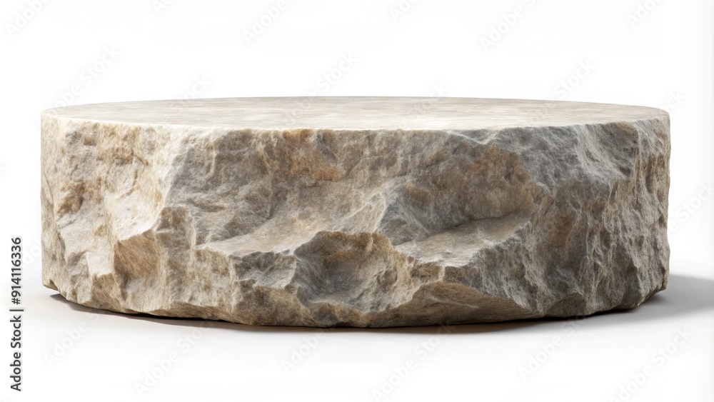Isolated stone rock podium on a pure white background, ideal for product display and presentation, with a clipping path for easy editing and customization. Isolated stone rock podium on a pure white background, ideal for product display and presentation, with a clipping path for easy editing and customization.