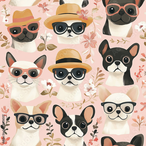 The photo illustration of seamless pattern pigs on the colorful background