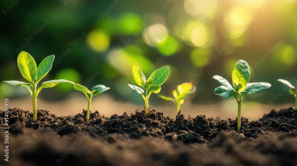 Fresh seedlings growing in nutrient-rich soil, symbolizing new beginnings and natural growth. Fresh seedlings growing in nutrient-rich soil, symbolizing new beginnings and natural growth.
