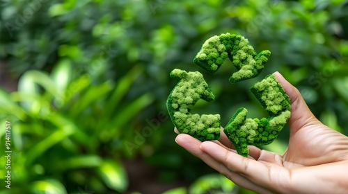 Reduce the idea of CO2 emissions. A hand holding a green CO2 emissions symbol stands for net zero, carbon neutrality, and awareness of one's carbon footprint. Changes in climate,  photo