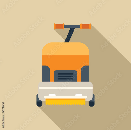 Street sweeper machine cleaning road surface icon, flat style