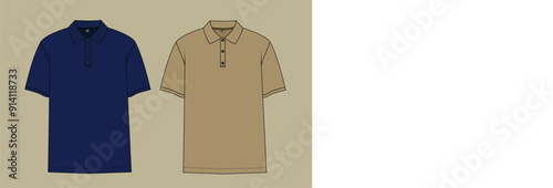 Menswear colour block short sleeve polo t-shirt flat sketch outline vector fashion illustration template.
