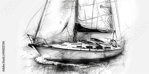 Black and white sketch of a sailboat. photo