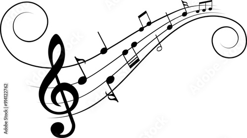 Music notes, with curves and swirls, vector illustration.