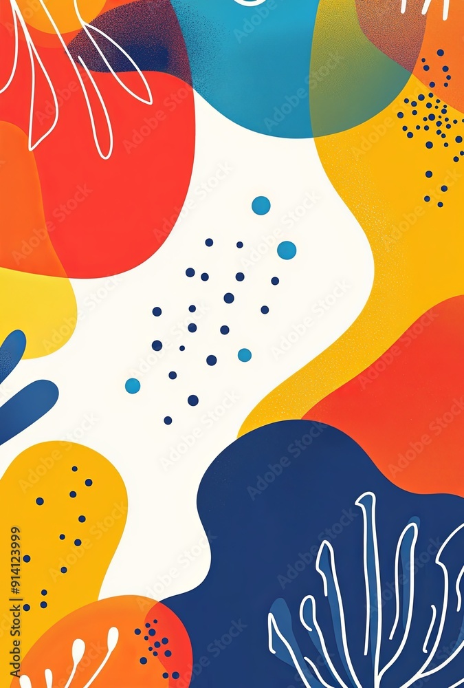 Fototapeta premium A playful abstract background with whimsical shapes and bright, cheerful colors, perfect for a fun and lively design