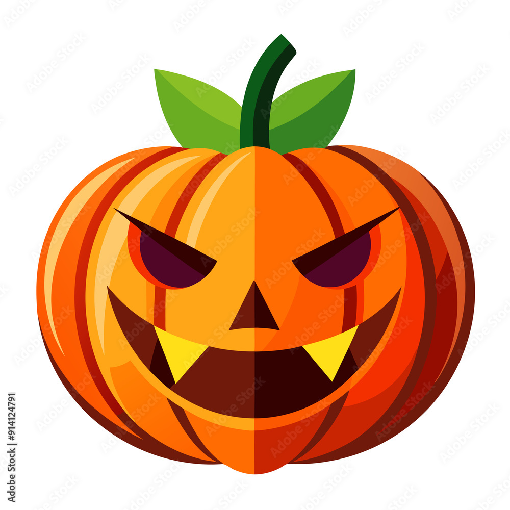 A jack-o'-lantern with a sinister expression and sharp fangs A jack-o'-lantern with a sinister expression and sharp fangs