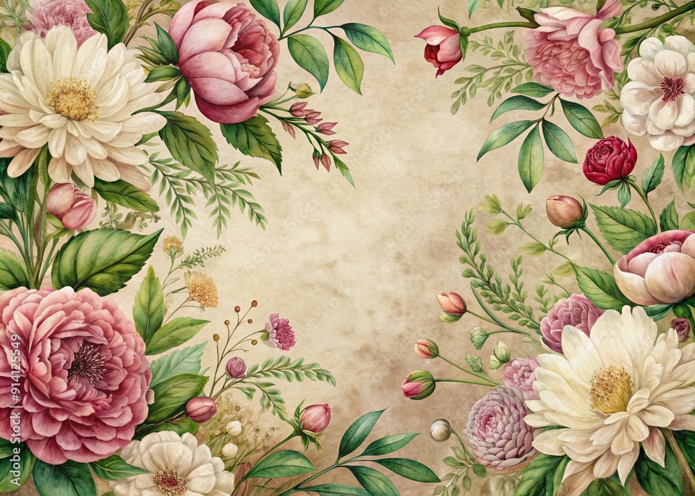 Beige, pink and green themed Renaissance inspired floral flowers illustration vintage rustic background, mockup, wedding invitation, junk journal Beige, pink and green themed Renaissance inspired floral flowers illustration vintage rustic background, mockup, wedding invitation, junk journal