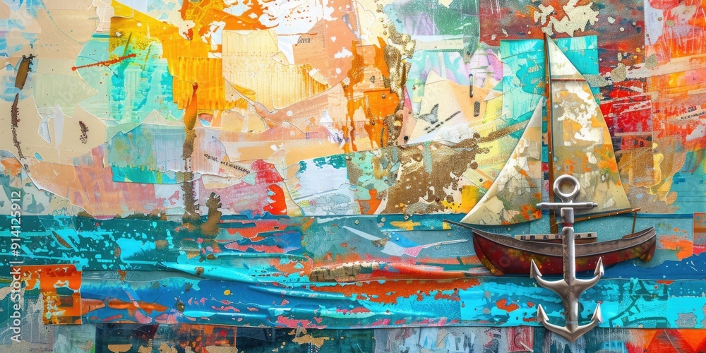 Abstract collage with sailboat and anchor. Abstract collage with sailboat and anchor.