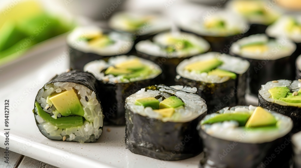 Fresh avocado fruit sushi closeup view Fresh avocado fruit sushi closeup view