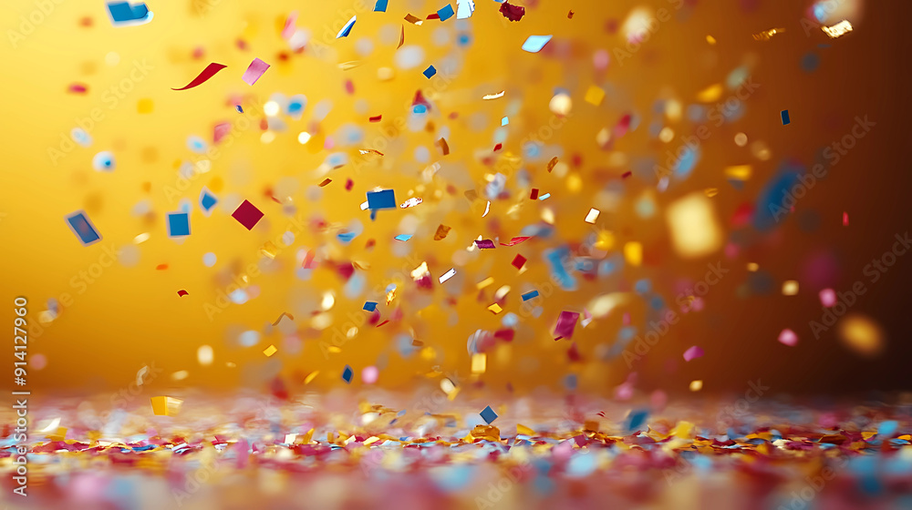 Pastel yellow background with confetti falling.
Pastel yellow background with confetti falling.