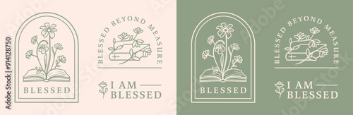 I am blessed beyond measure manifesting affirmations quotes for Christian girls sticker template bundle pack. Floral bible elegant retro boho sage green aesthetic shirt design printable cut file.