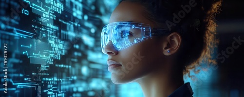 Digital forensic analysis, cyber threat investigation, holographic interface, hightech lab photo