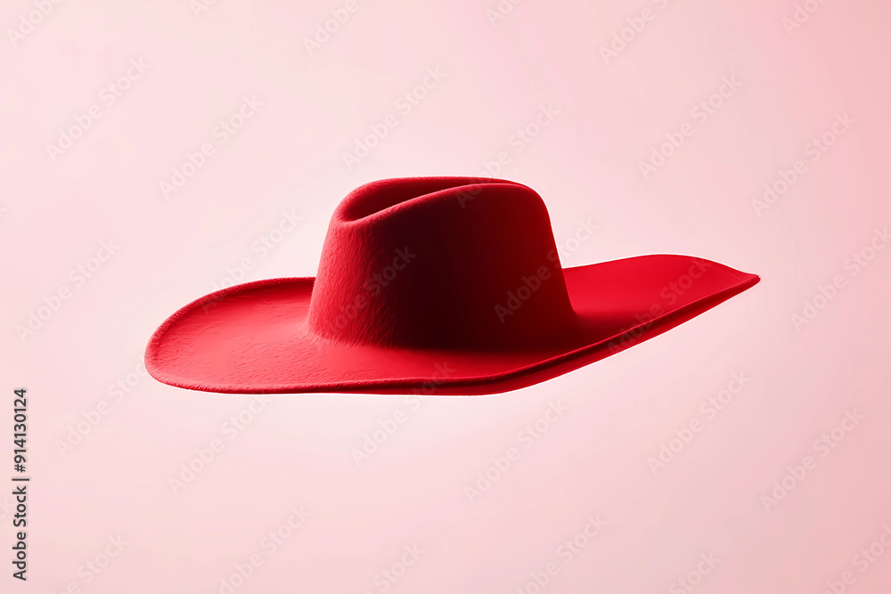 red hat floating in the air on a pastel pink background, in a minimalist style red hat floating in the air on a pastel pink background, in a minimalist style
