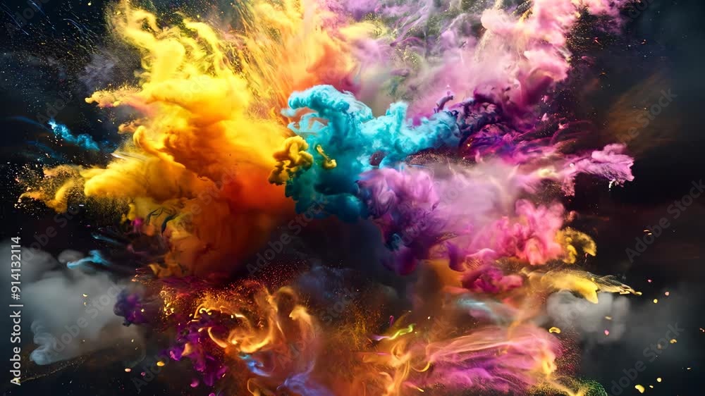 Colorful explosion of paint in water with dark background, abstract art. Creative vibrant art and color concept