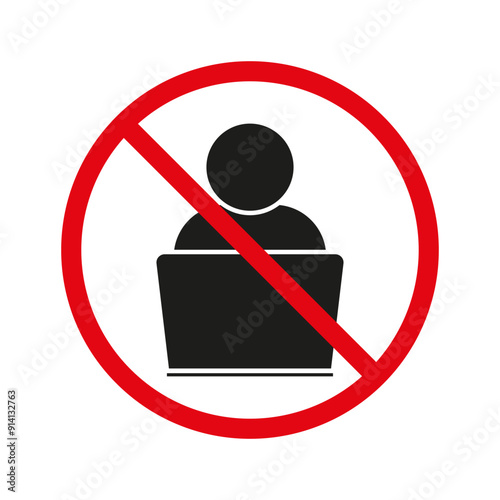 No Computer Use Icon. Prohibited Laptop Symbol. Digital Restriction Sign. Vector Illustration.